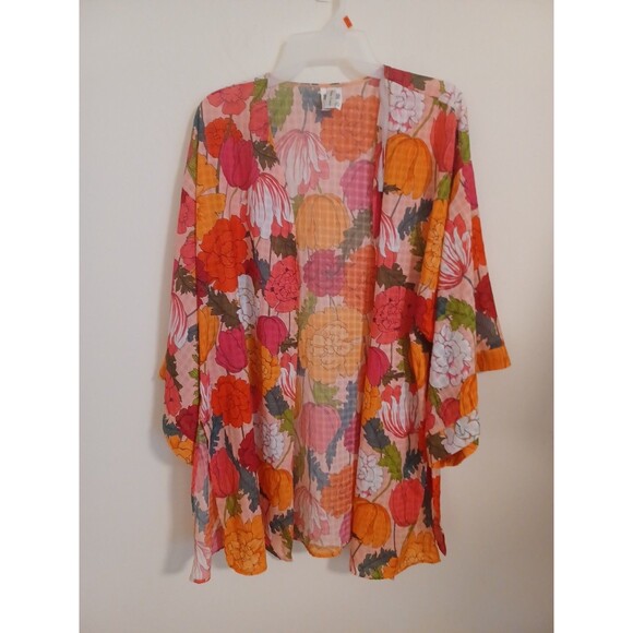 Trina Turk Sunny Bloom Floral Kimono Womens S/M Swim Coverup Tunic Pink Robe - Picture 2 of 9